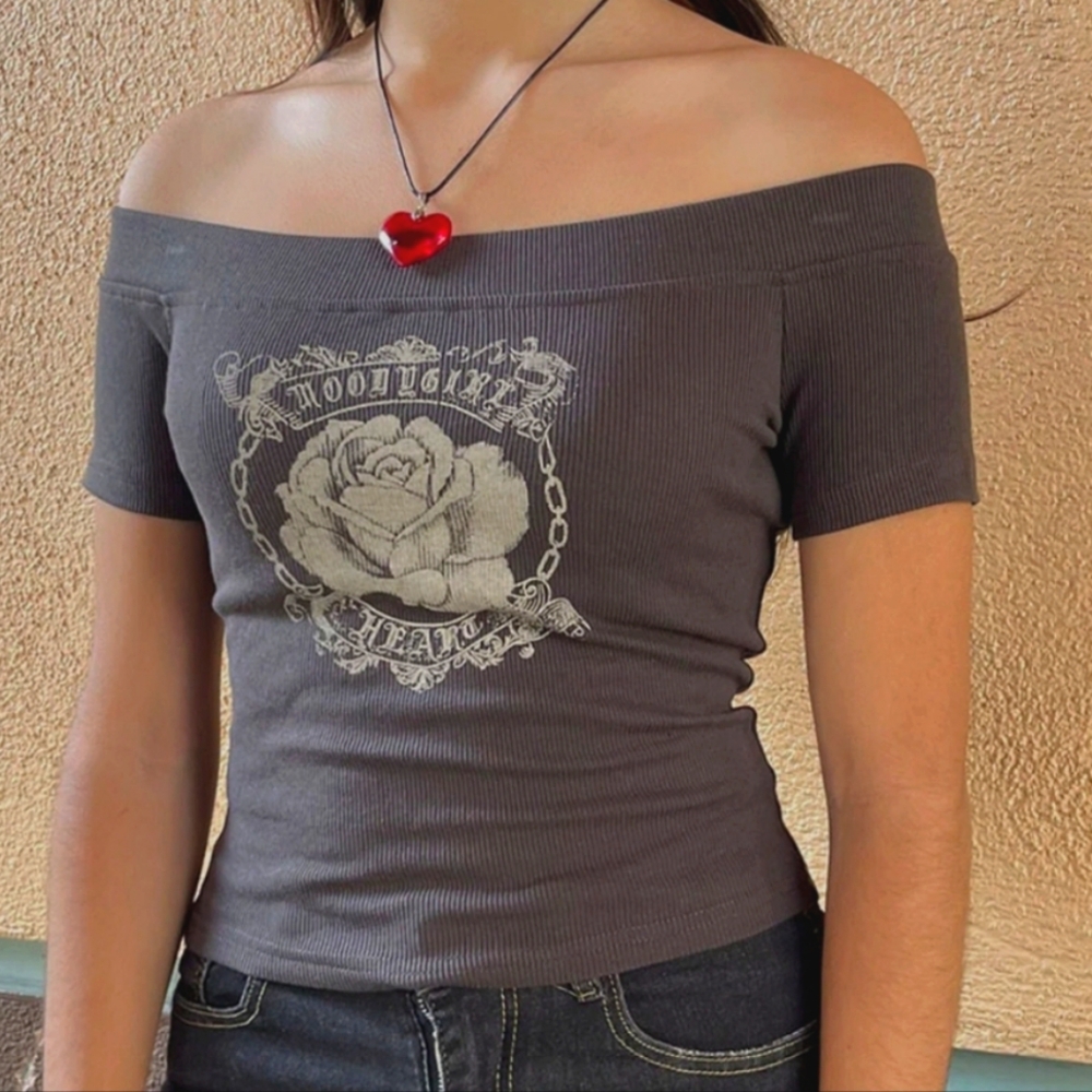 Gray Off-Shoulder Top Acubi Top
